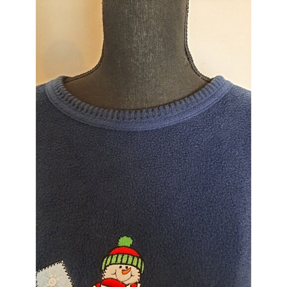 Vintage Fleece Christmas Sweater Women XL Snowman Jenny Buchanan Blue Festive - Picture 3 of 11